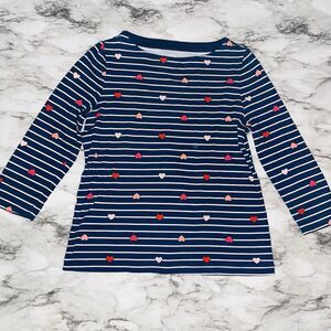 Croft & Barrow 3/4 Sleeve Striped Hearts Boatneck Blue Women PM Petite Old Money